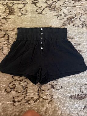 Women's High-Waist Black Button Front Shorts